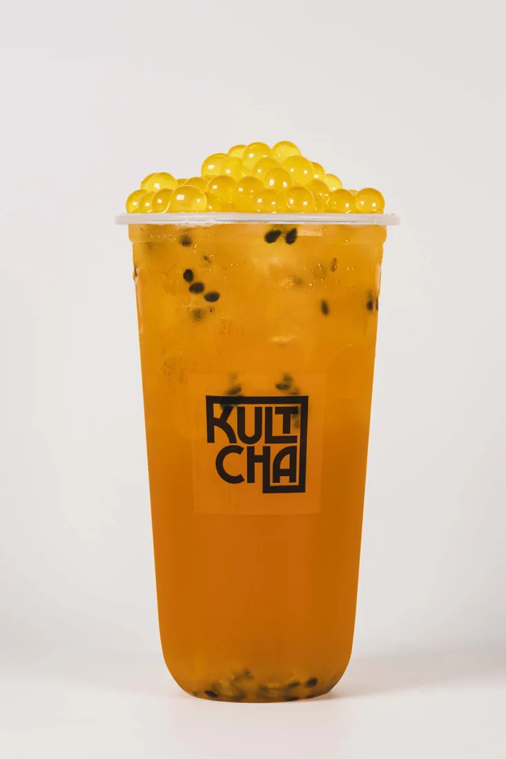 Mango and Passionfruit Green Tea with Lychee Jelly — bubble tea and Vietnamese coffee at Kultcha, Cairns Central