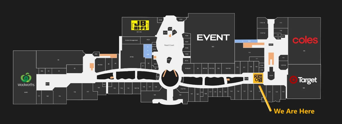 Floor plan showing where to find Kultcha on Level 1 of Cairns Central Shopping Centre